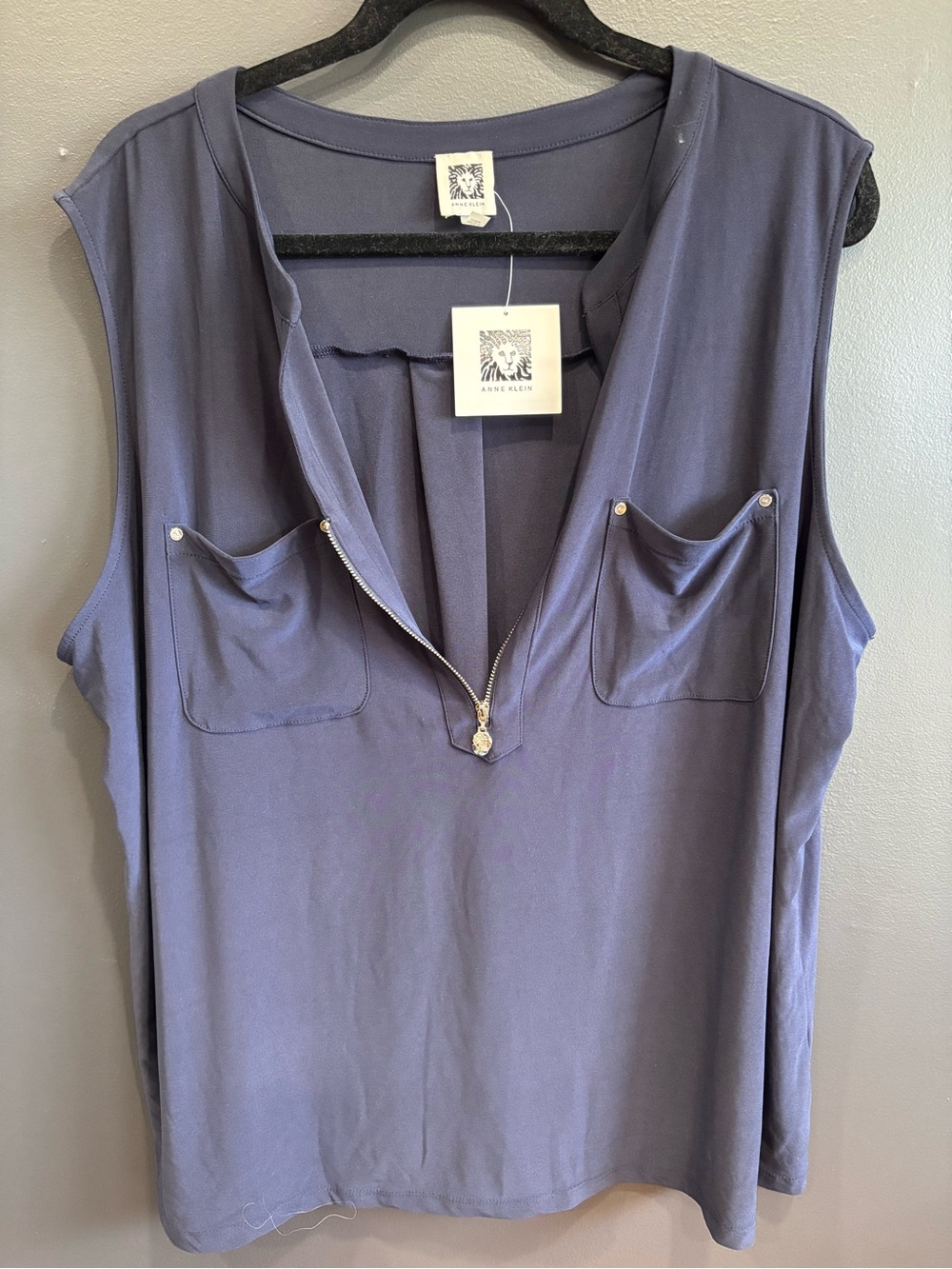 Anne Klein Navy Sleeveless Tank with Front Zip